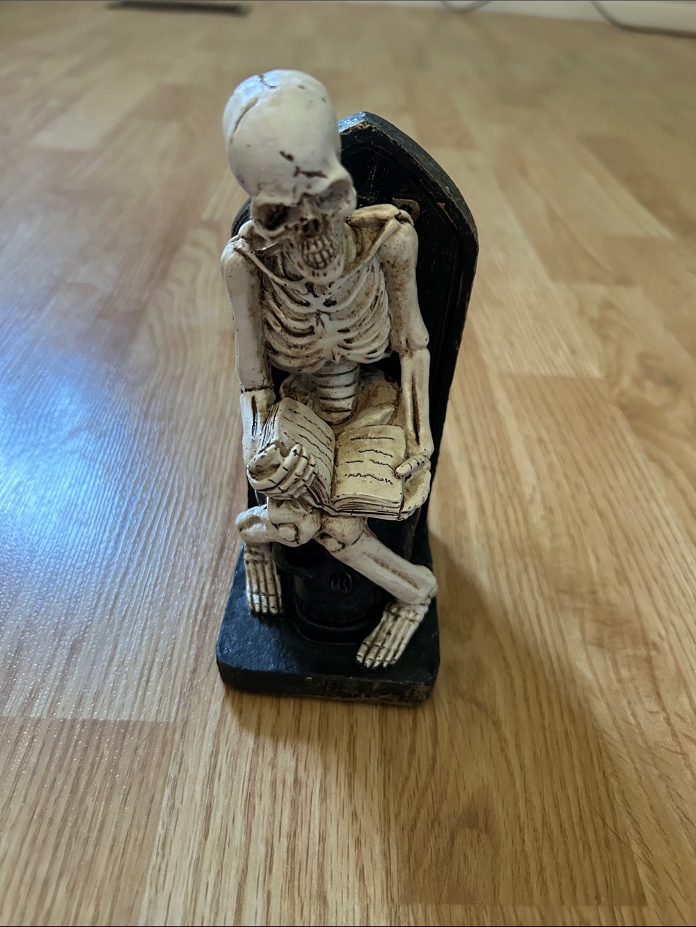 Hand-Painted Skeleton Figurine Bookend - White on Black